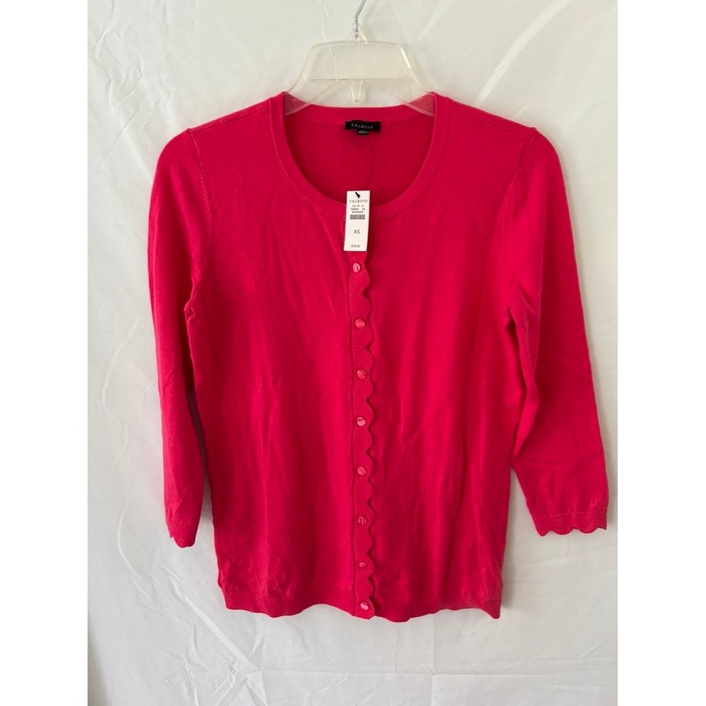 Talbots Womens Pink Scalloped Button Front Cardigan Sweater XS 354925 55229555